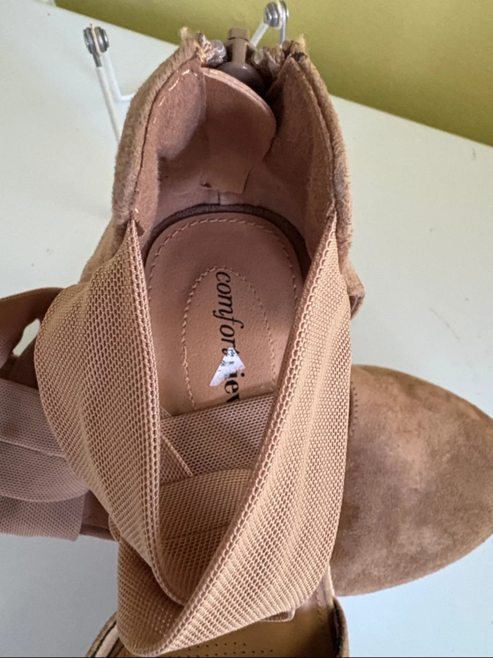 Comfortview Tan Fabric Low Wedge Espadrille Sandal 12 W